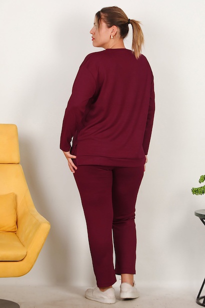 Büyük Beden Yıldız Varaklı Takım  Bordo 6