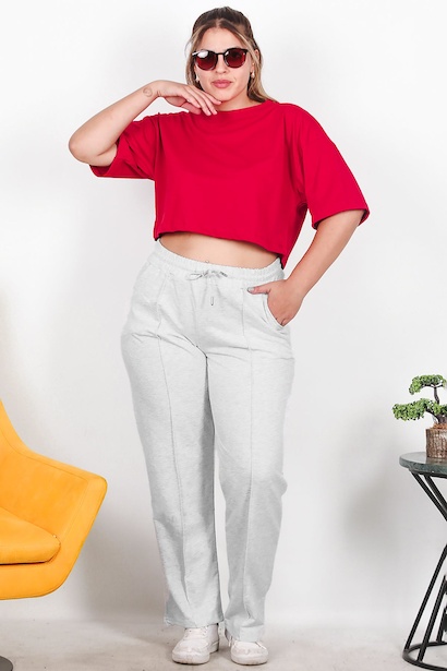 Büyük Beden Çimalı Düz Paça Eşofman 