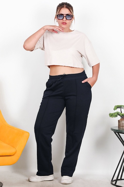 Büyük Beden Çimalı Düz Paça Eşofman 