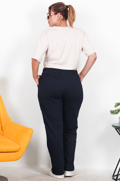 Büyük Beden Çimalı Düz Paça Eşofman  Lacivert 6