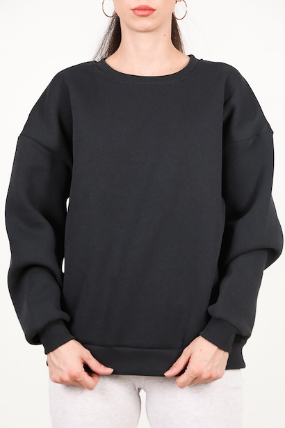 Kadın Bisiklet Yaka Üç İplik Oversize Sweat  Füme 6