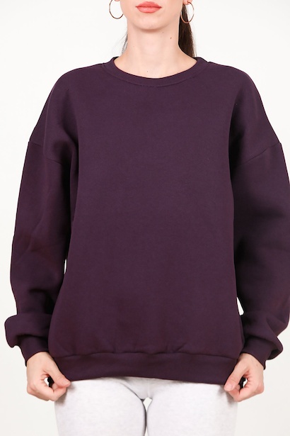 Kadın Bisiklet Yaka Üç İplik Oversize Sweat  Mor 6