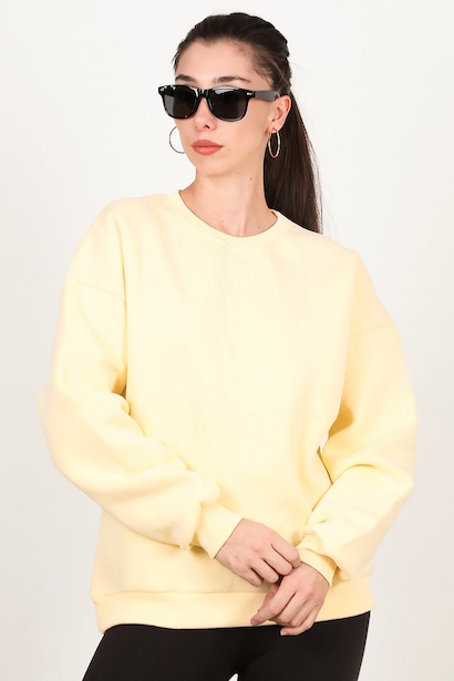 Kadın Bisiklet Yaka Üç İplik Oversize Sweat 