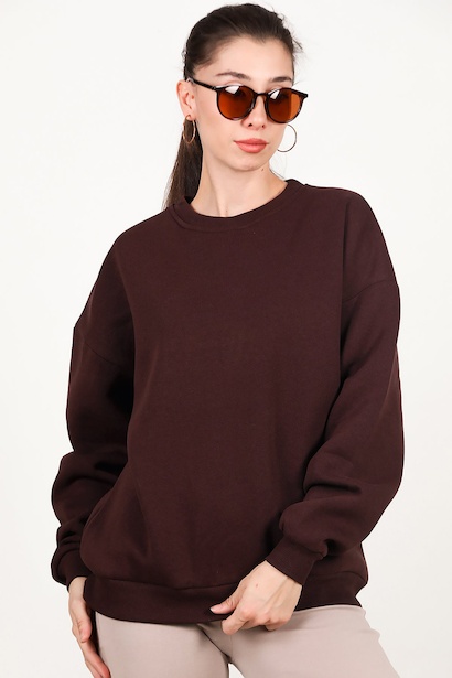Kadın Bisiklet Yaka Üç İplik Oversize Sweat 