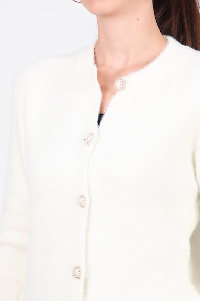 Kadın Düğmeli Sakallı Hırka  Ekru 9