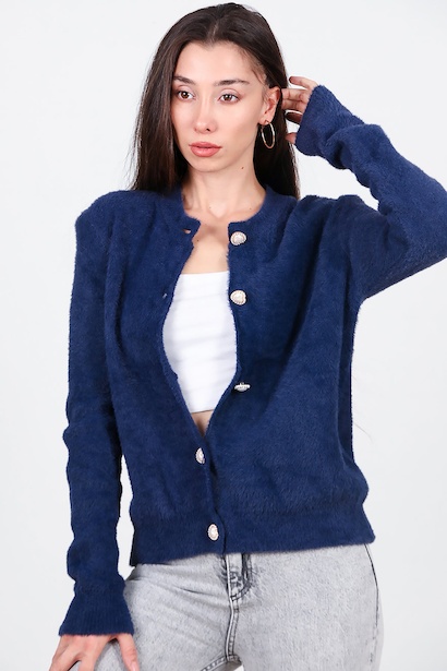 Kadın Düğmeli Sakallı Hırka 