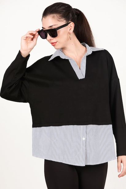 Kadın Çizgili Gömlekli Bluz 