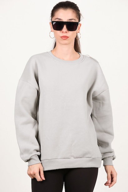 Kadın Bisiklet Yaka Üç İplik Oversize Sweat  Vizon 6