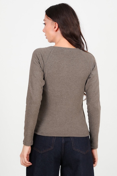 Kadın Uzun Kollu Bisiklet Yaka Badi  Kahverengi 6