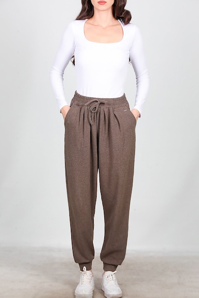 Kadın Bağcıklı Şalvar Pantolon  Kahverengi 6