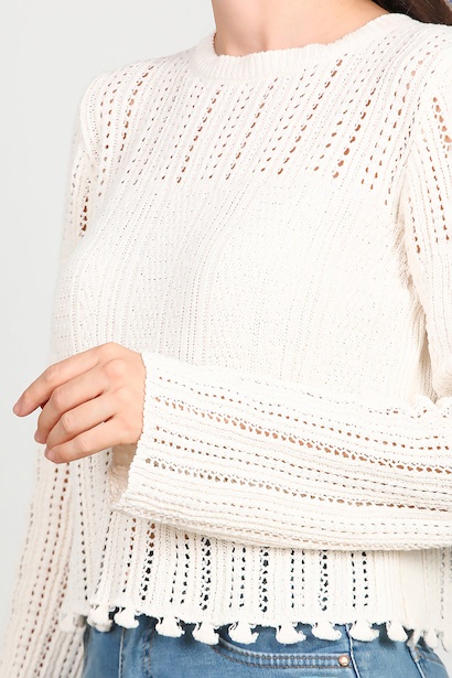 Kadın Alt Püsküllü Triko  Ekru 9