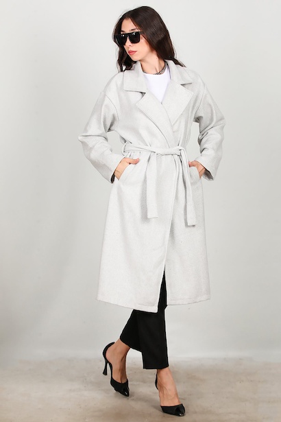 Kadın Uzun Kaşe Kaban  Gri 6