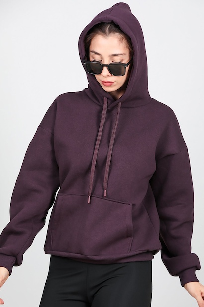 Kadın Kapşonlu Sweat  Mürdüm 6