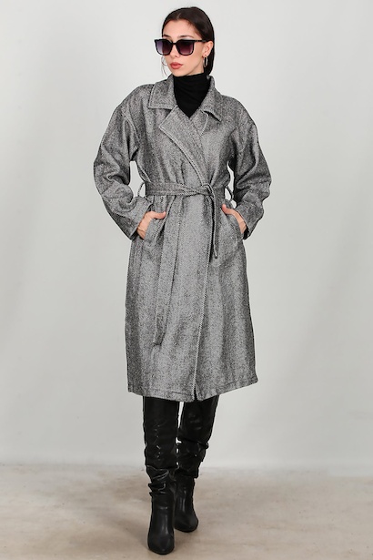 Kadın Uzun Kaşe Kaban  Siyah 6