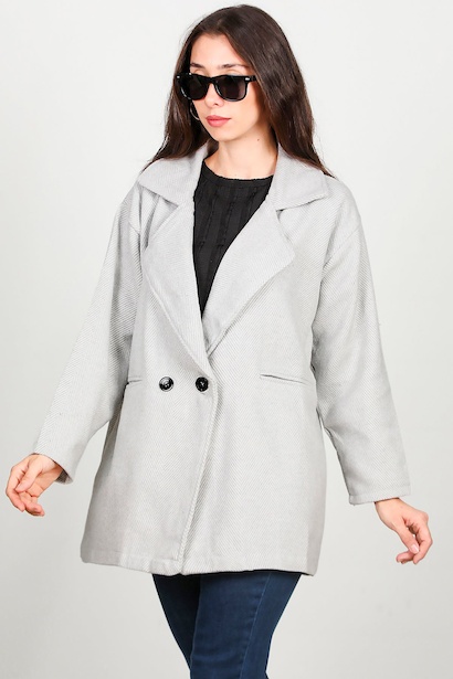 Kadın Kısa Kaşe Kaban  Gri 6