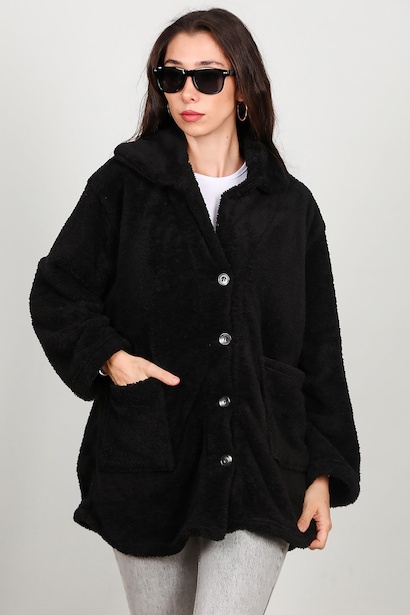 Kadın Önü Düğmeli Peluş Ceket 