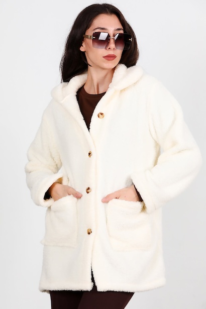 Kadın Önü Düğmeli Peluş Ceket 