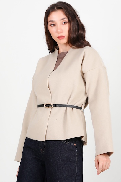 Kadın Deri Kemerli Kaşe Ceket  Taş 6