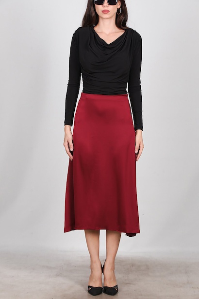 Kadın Midi Boy Çan Etek  Bordo 6
