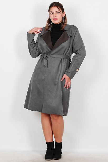Büyük Beden Süet Trençkot 