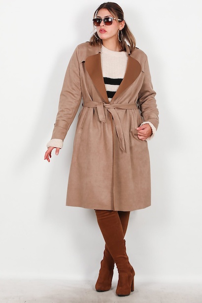 Büyük Beden Süet Trençkot 