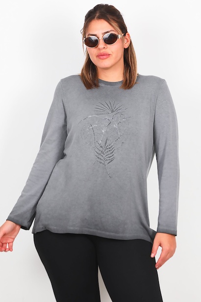 Büyük Beden Önü Kabartmalı Bluz 