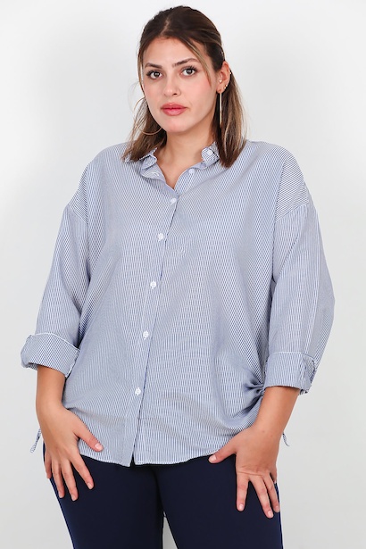 Büyük Beden Owersize Yan Bağcıklı Gömlek 