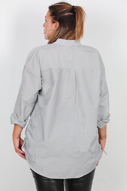 Büyük Beden Owersize Yan Bağcıklı Gömlek  Gri 6