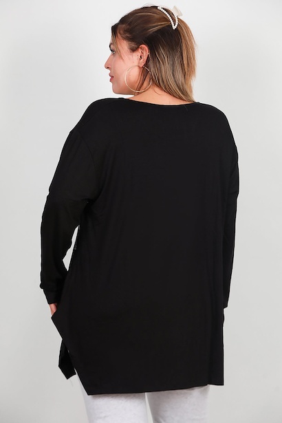 Büyük Beden Taş İşlemeli Bluz  Siyah 6