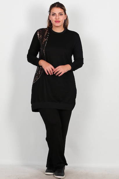 Büyük Beden Yan Leopar Detay 2li Takım 