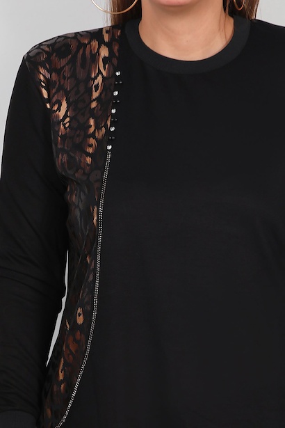 Büyük Beden Yan Leopar Detay 2li Takım  Siyah 6