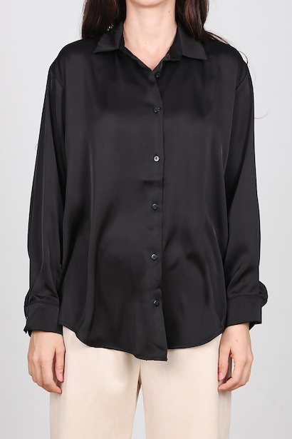 Kadın Düz Saten Gömlek  Siyah 6