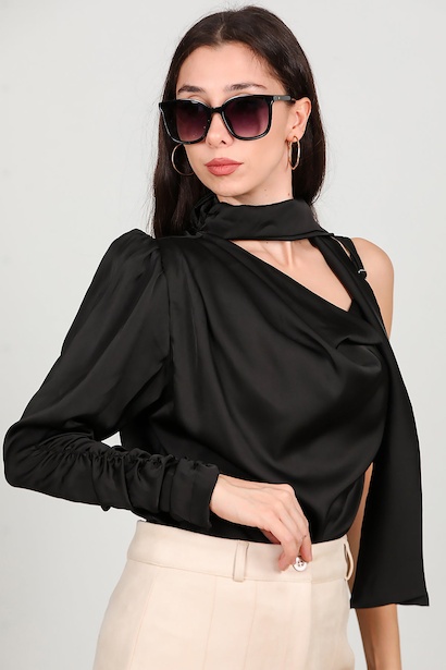 Kadın Tek Omuz Saten Bluz 