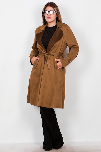 Büyük Beden Süet Trençkot 