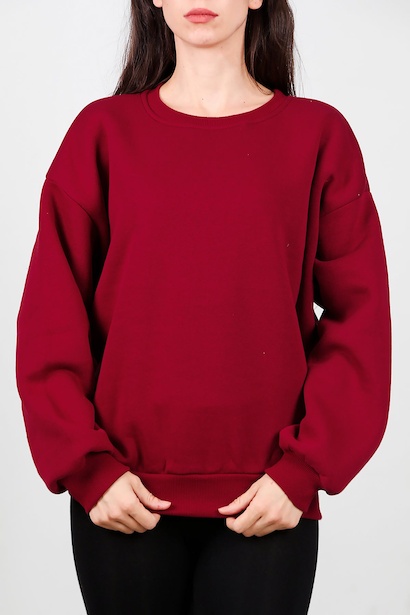 Kadın Bisiklet Yaka Şardonlu Sweat  Bordo 6