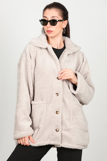 Kadın Önü Düğmeli Peluş Ceket 