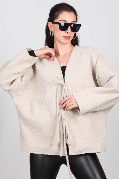 Kadın Ön Bağlama Sakallı Kaşe Hırka