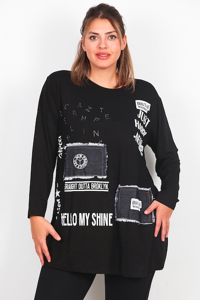 Büyük Beden Karışık Yazılı Bluz 