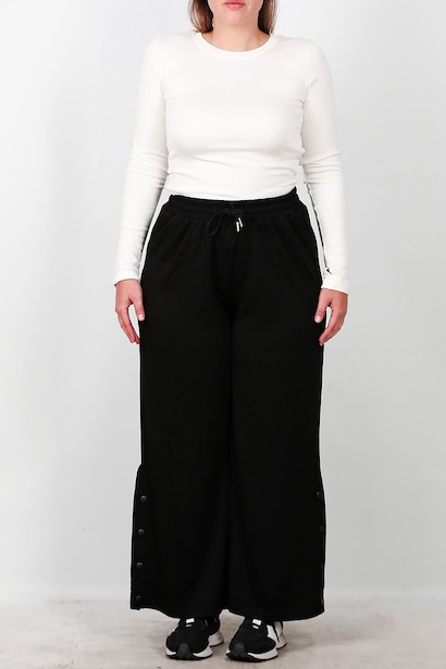 Büyük Beden Yan Paça Düğmeli Pantolon  Siyah 6