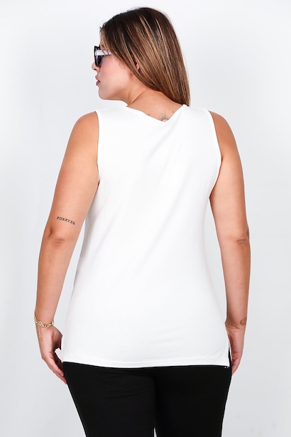 Büyük Beden Kalın Askılı Bluz  Ekru 6