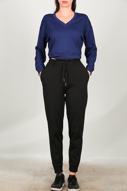 Kadın Paça Manşetli Eşofman  Siyah 6