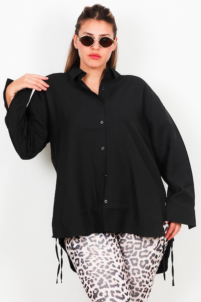Büyük Beden Owersize Yan Bağcıklı Gömlek 