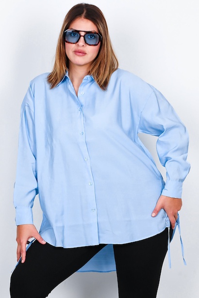 Büyük Beden Owersize Yan Bağcıklı Gömlek 