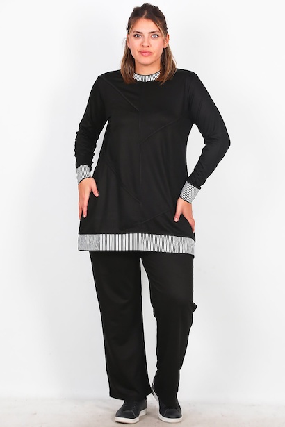 Büyük Beden Kol-yaka Detay Çizgili Takım 