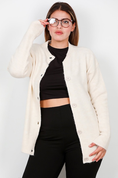 Büyük Beden Önü Düğmeli Hırka 