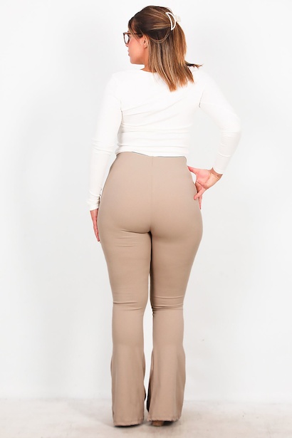Büyük Beden Fitilli İspanyol Paça Tayt  Bej 6