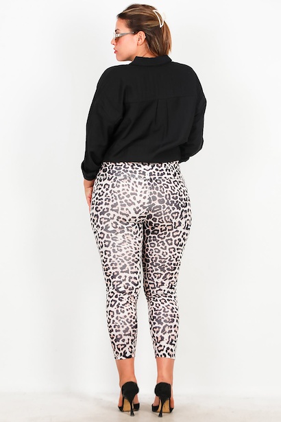 Büyük Beden Leoparlı Tayt  Krem 6