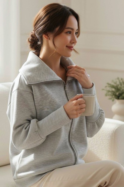 Kadın Dik Yaka Fermuarlı Sweat 