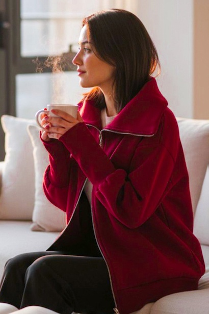 Kadın Dik Yaka Fermuarlı Sweat 