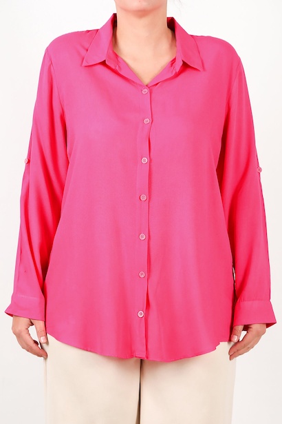 Büyük Beden Kol Katlamalı Gömlek  Fuşya 6